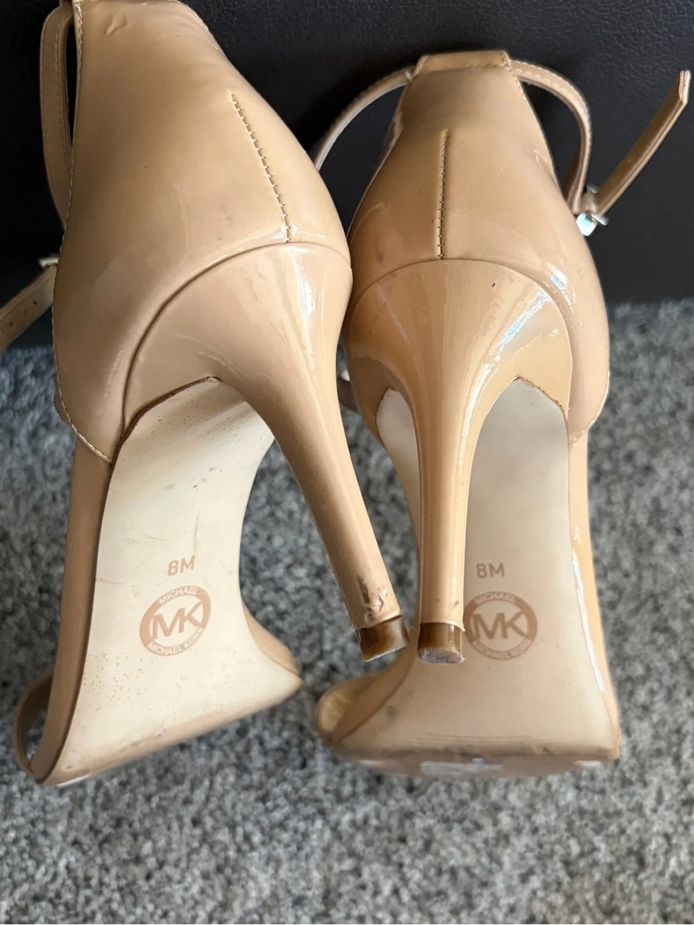 Michael Kors Nude Patent Leather Ankle Strap Heels Size 8M -VIEW CALL OUTS